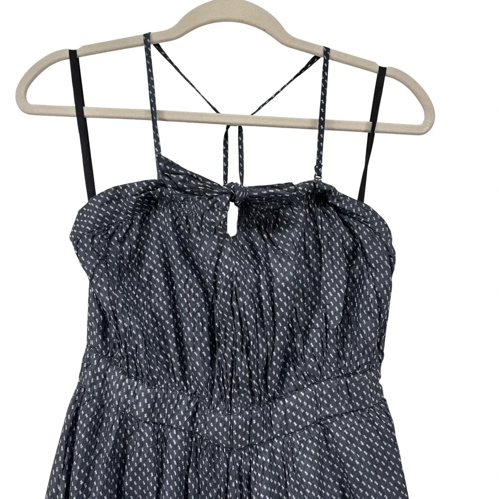 Gap Navy Blue Polka Dot Crinkle Silk Halter Handkerchief Hem Midi Dress Size 6 - Picture 2 of 15